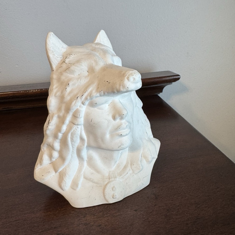 6.5" Ceramic Native American with Wolf Hat (unfinished)